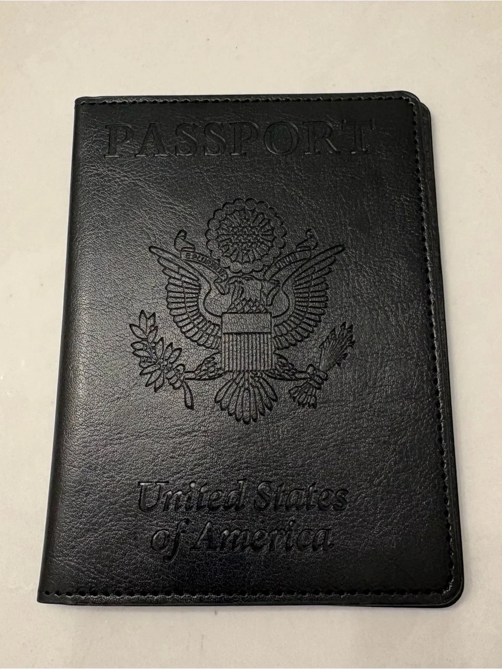 NEW Black Onyx Vegan Leather Passport Holder Embossed Document Window Midnight